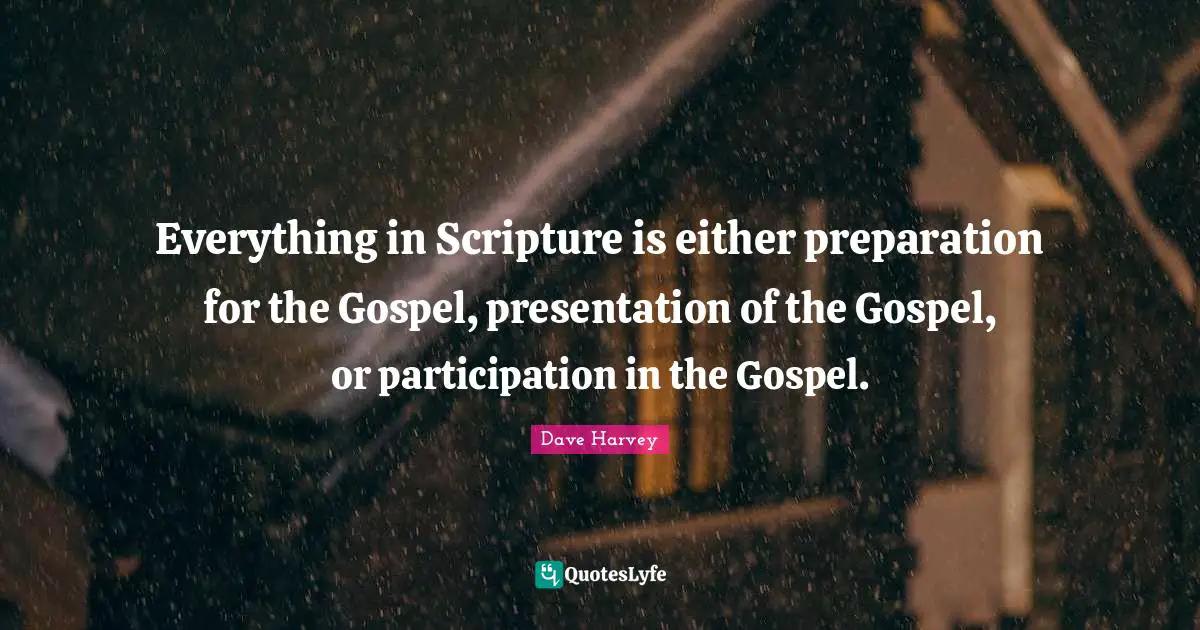 Everything in Scripture is either preparation for the Gospel, presentation of the Gospel, or participation in the Gospel.