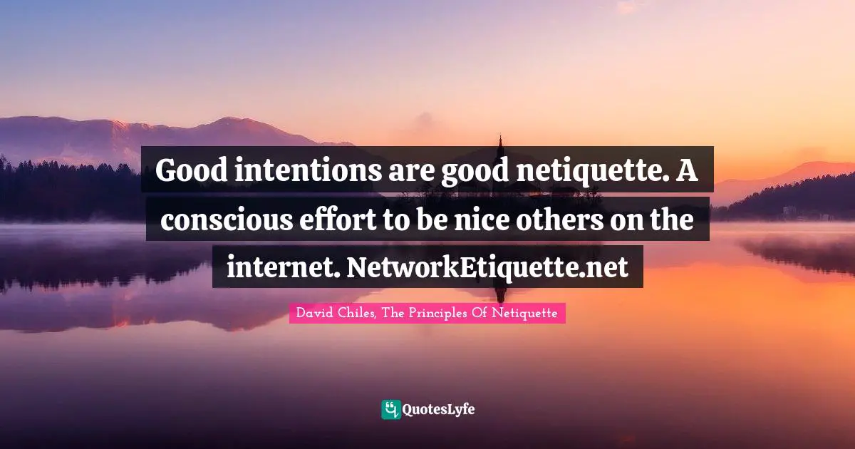 Digital Etiquette Quotes: "Good intentions are good netiquette. A conscious effort to be nice others on the internet. NetworkEtiquette.net"