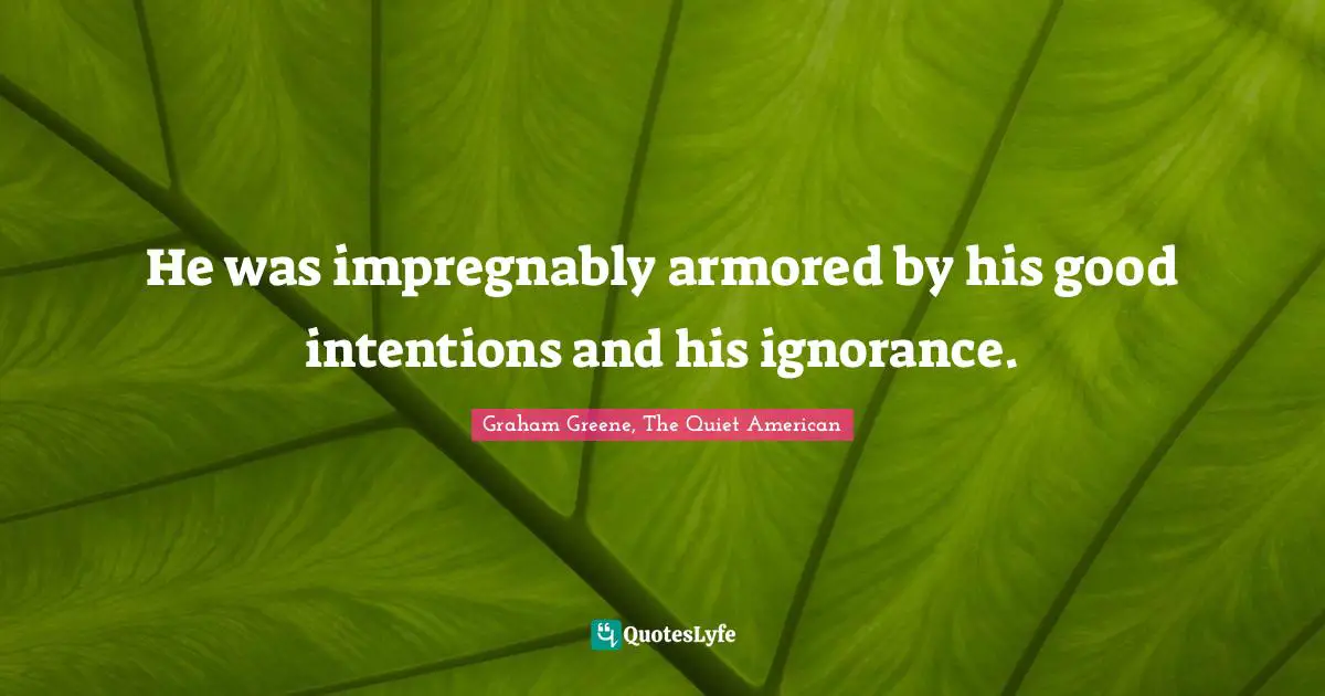 He was impregnably armored by his good intentions and his ignorance.