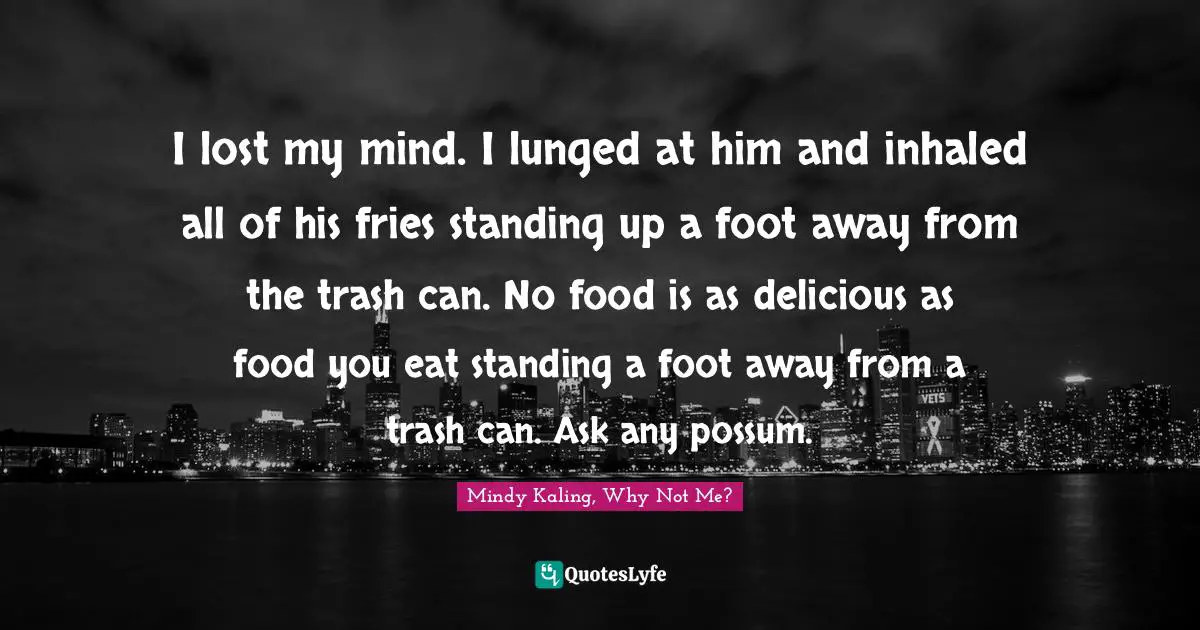 I lost my mind. I lunged at him and inhaled all of his fries standing up a foot away from the trash can. No food is as delicious as food you eat standing a foot away from a trash can. Ask any possum.