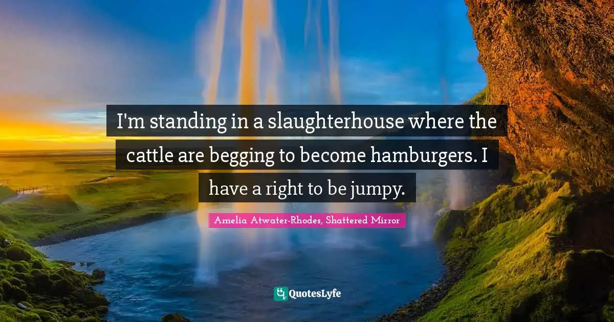 Amelia Quotes: "I'm standing in a slaughterhouse where the cattle are begging to become hamburgers. I have a right to be jumpy."