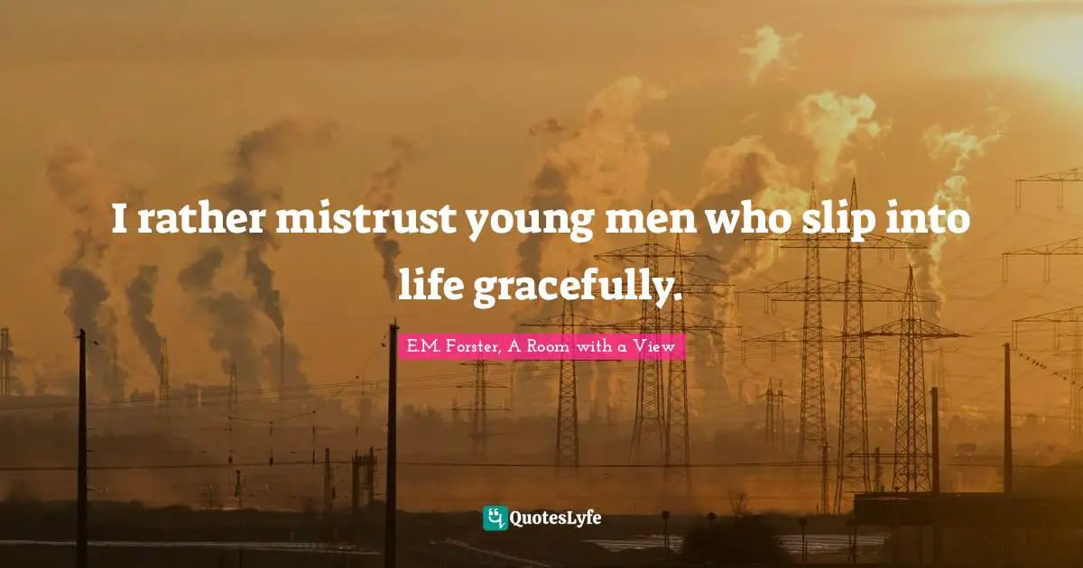 I rather mistrust young men who slip into life gracefully.