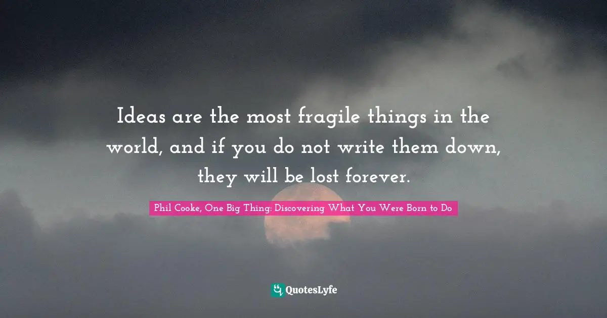 Ideas are the most fragile things in the world, and if you do not write them down, they will be lost forever.