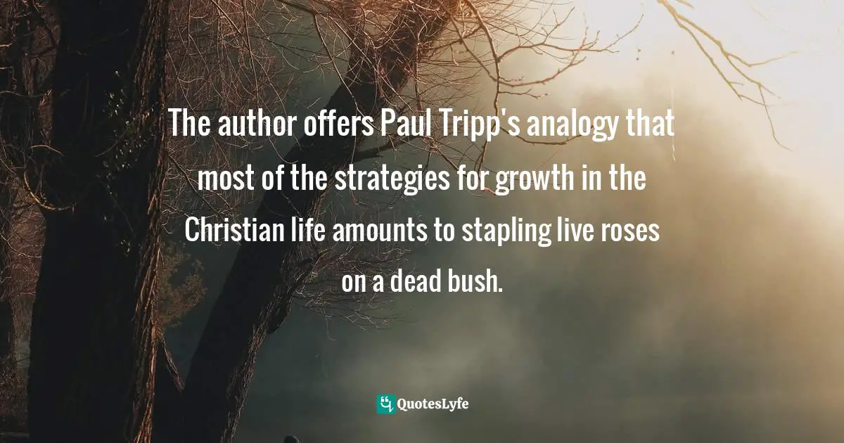 The author offers Paul Tripp's analogy that most of the strategies for growth in the Christian life amounts to stapling live roses on a dead bush.