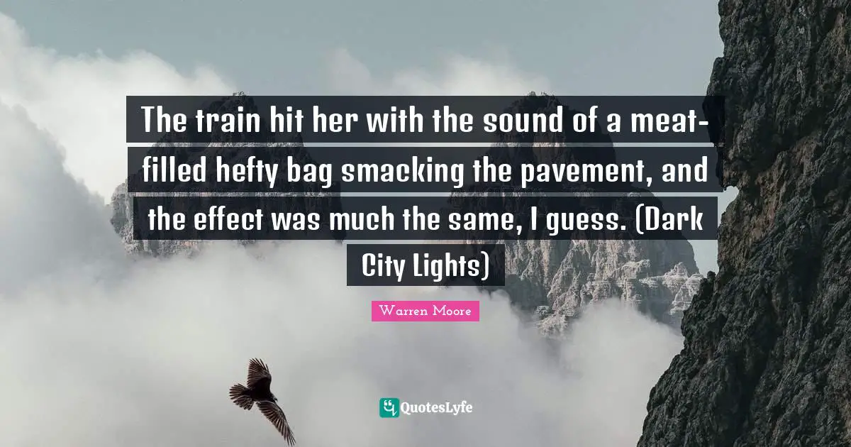 The train hit her with the sound of a meat-filled hefty bag smacking the pavement, and the effect was much the same, I guess. (Dark City Lights)