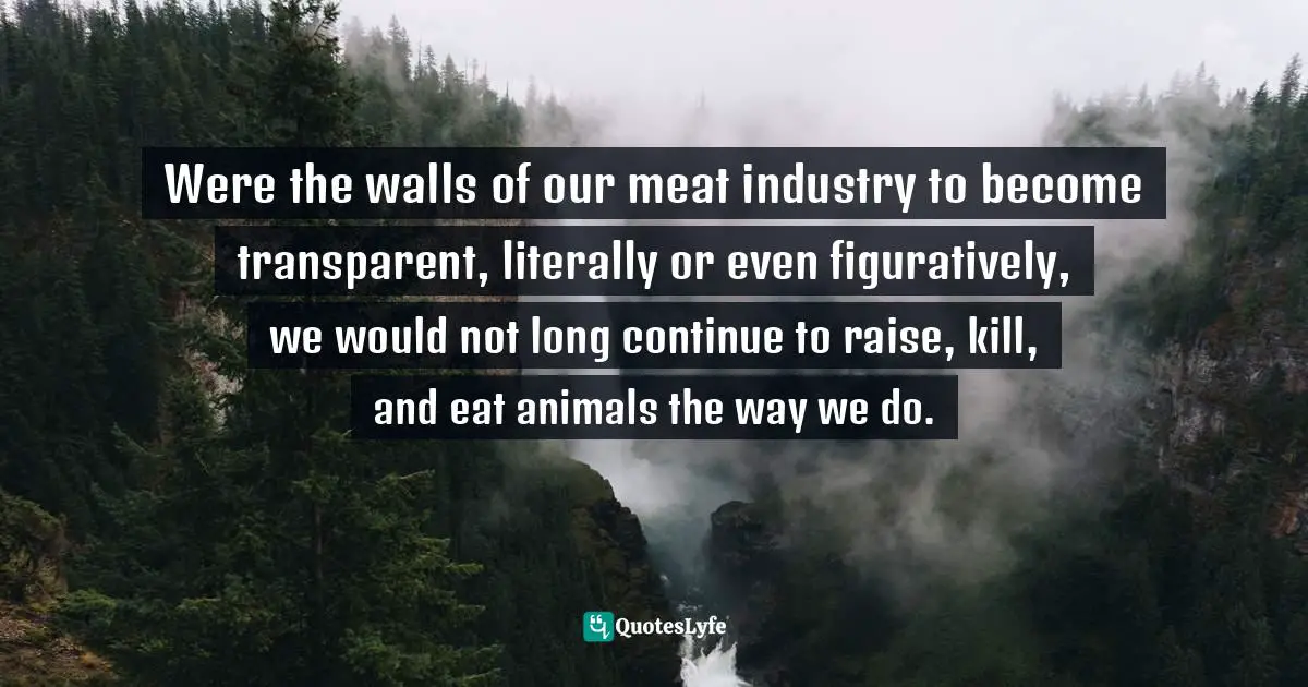 Were the walls of our meat industry to become transparent, literally or even figuratively, we would not long continue to raise, kill, and eat animals the way we do.