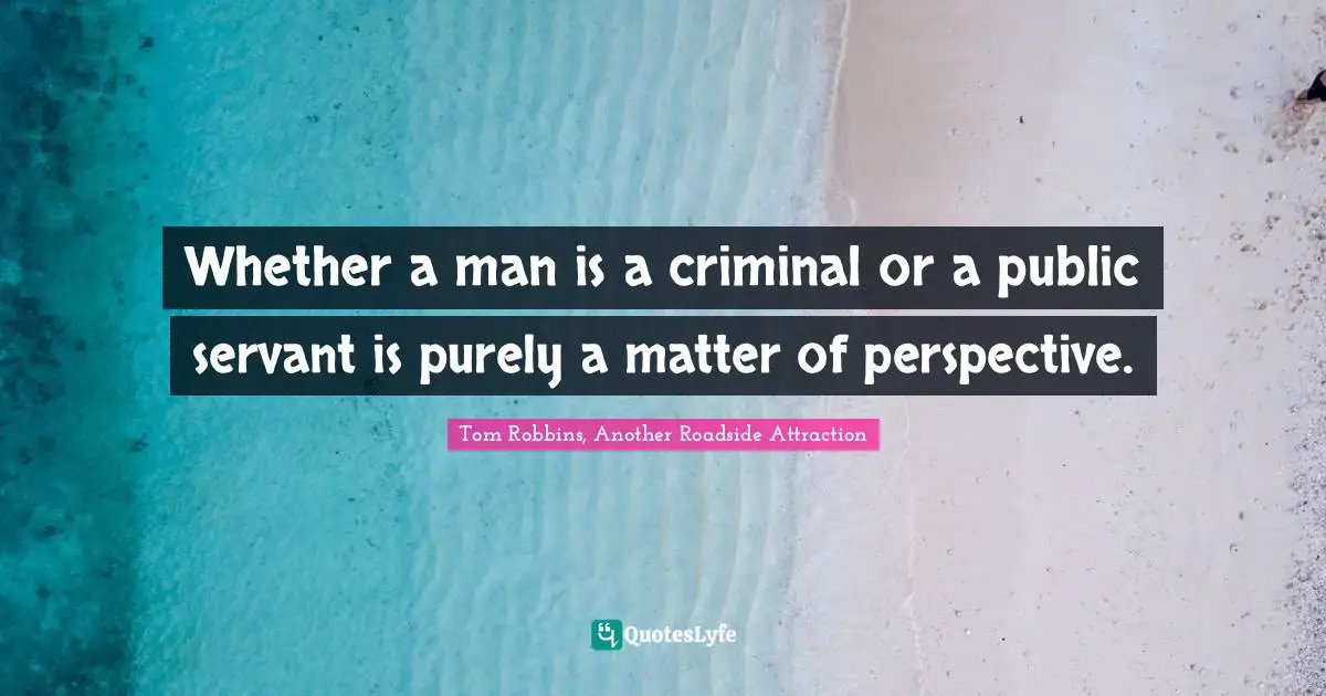 Whether a man is a criminal or a public servant is purely a matter of perspective.