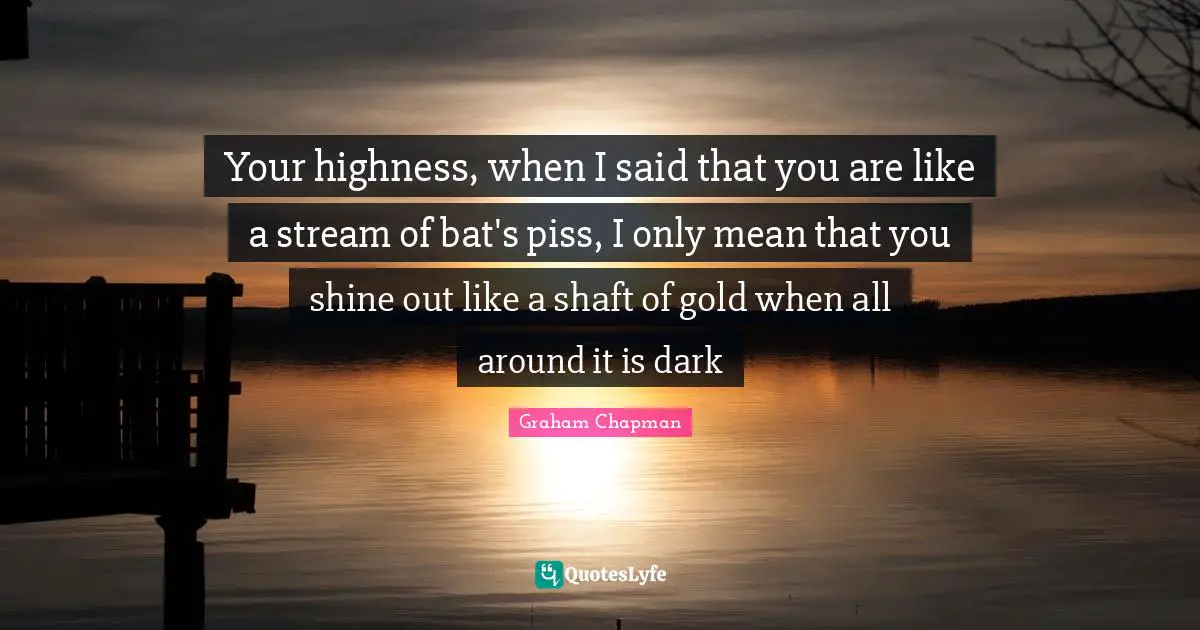 Your highness, when I said that you are like a stream of bat's piss, I only mean that you shine out like a shaft of gold when all around it is dark