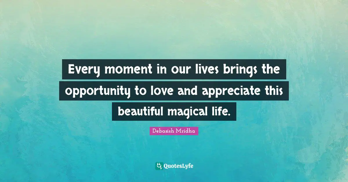 Every moment in our lives brings the opportunity to love and appreciate this beautiful magical life.