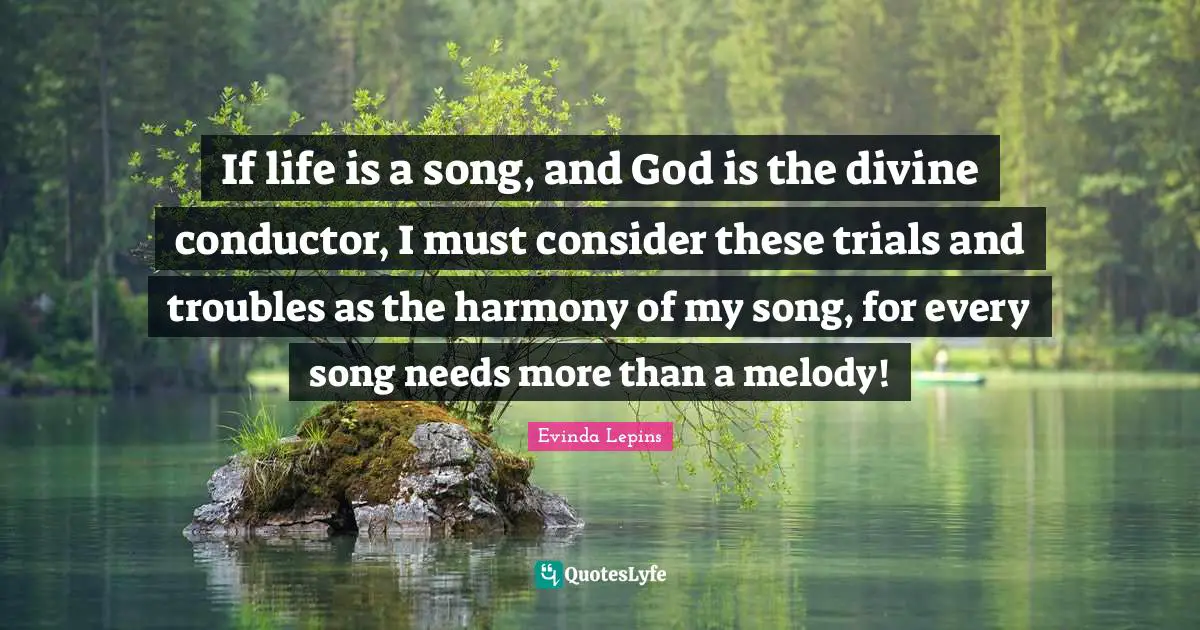 If life is a song, and God is the divine conductor, I must consider these trials and troubles as the harmony of my song, for every song needs more than a melody!