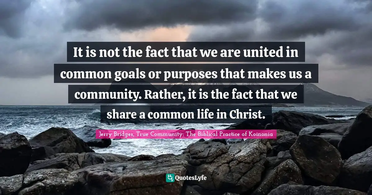It is not the fact that we are united in common goals or purposes that makes us a community. Rather, it is the fact that we share a common life in Christ.
