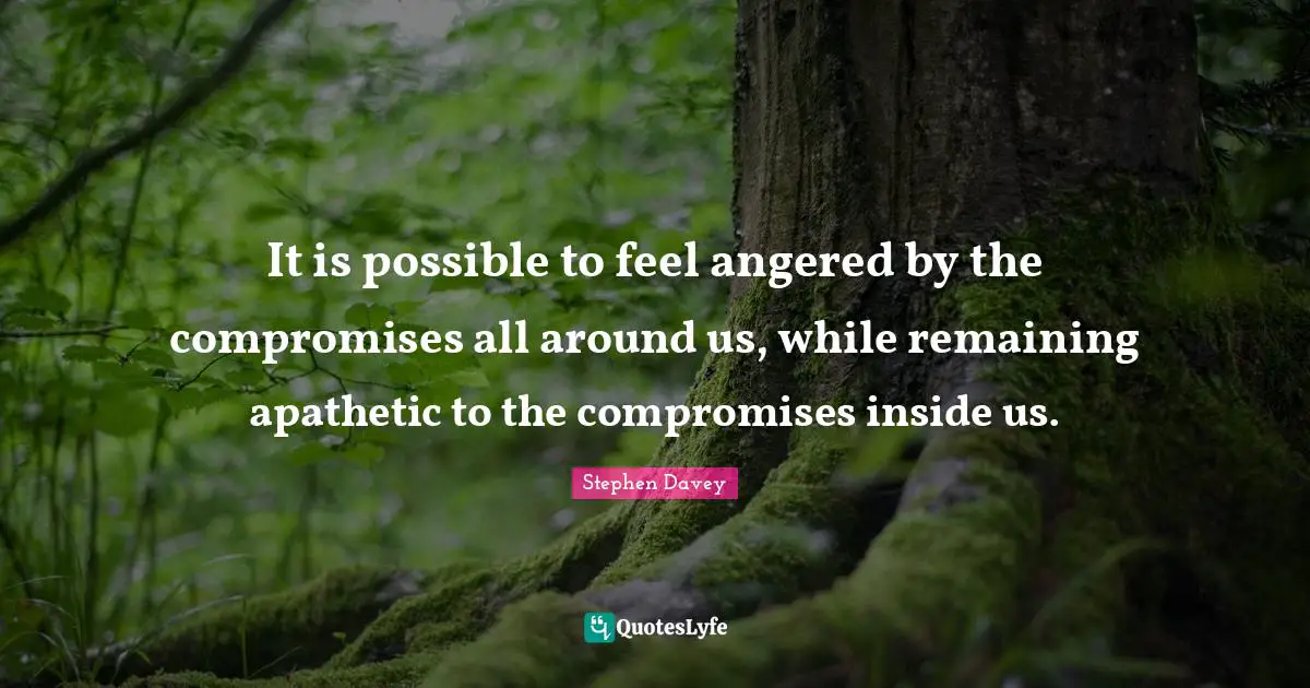 It is possible to feel angered by the compromises all around us, while remaining apathetic to the compromises inside us.