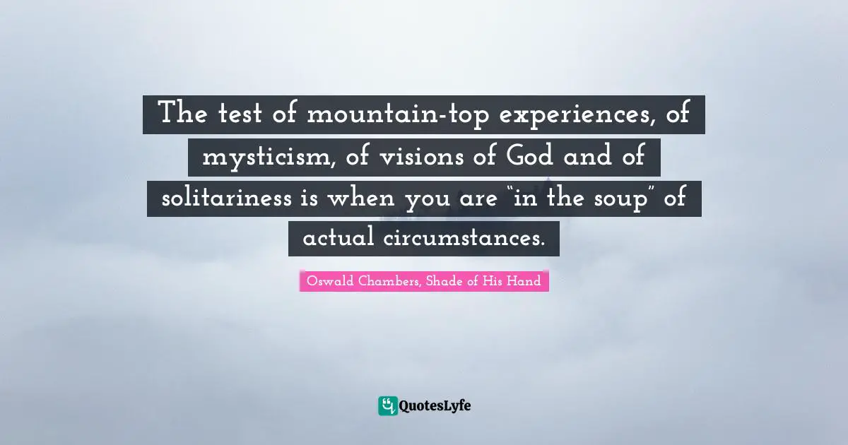 The test of mountain-top experiences, of mysticism, of visions of God and of solitariness is when you are “in the soup” of actual circumstances.