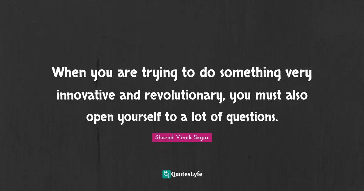 When you are trying to do something very innovative and revolutionary, you must also open yourself to a lot of questions.