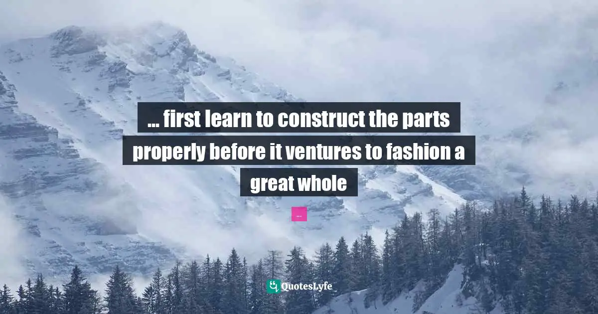 ... first learn to construct the parts properly before it ventures to fashion a great whole