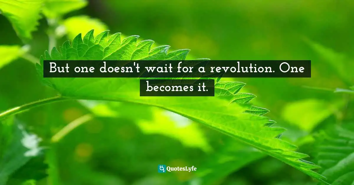 But one doesn't wait for a revolution. One becomes it.