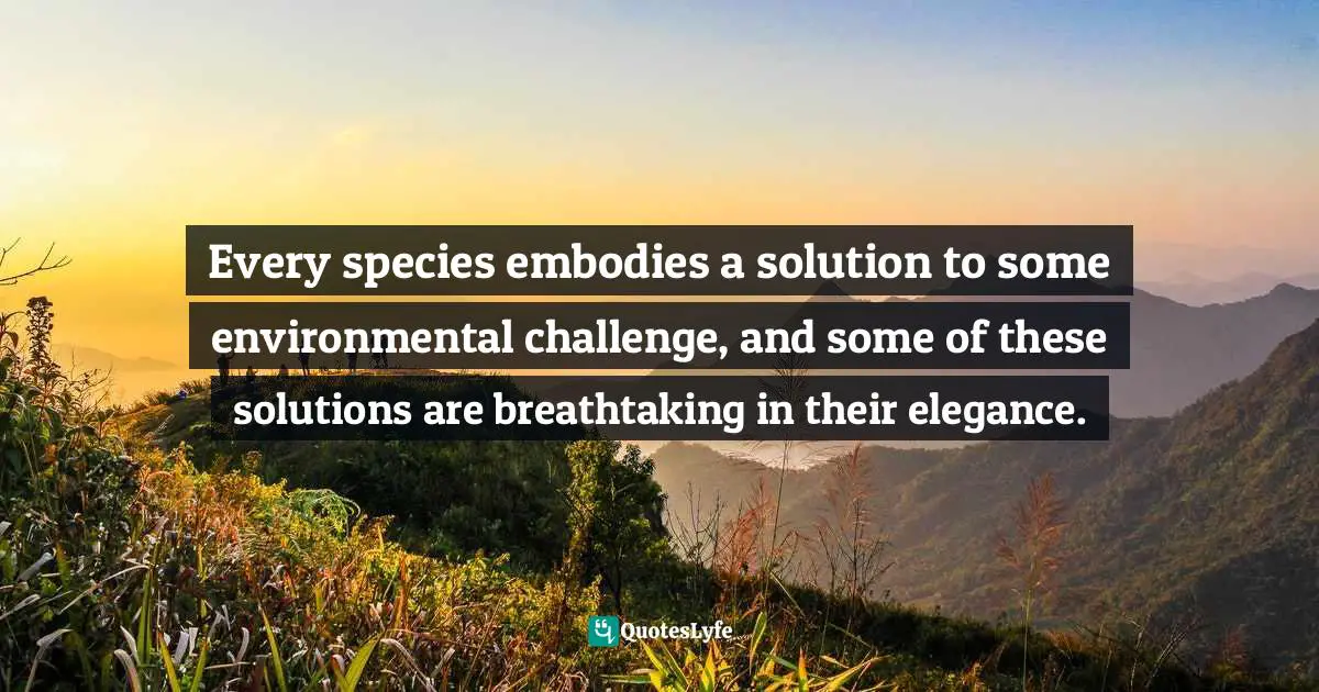 Every species embodies a solution to some environmental challenge, and some of these solutions are breathtaking in their elegance.