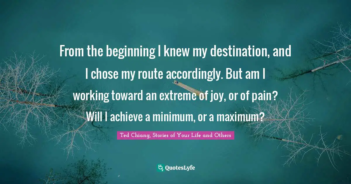 From the beginning I knew my destination, and I chose my route accordingly. But am I working toward an extreme of joy, or of pain? Will I achieve a minimum, or a maximum?