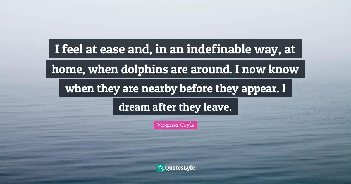 I feel at ease and, in an indefinable way, at home, when dolphins are around. I now know when they are nearby before they appear. I dream after they leave.