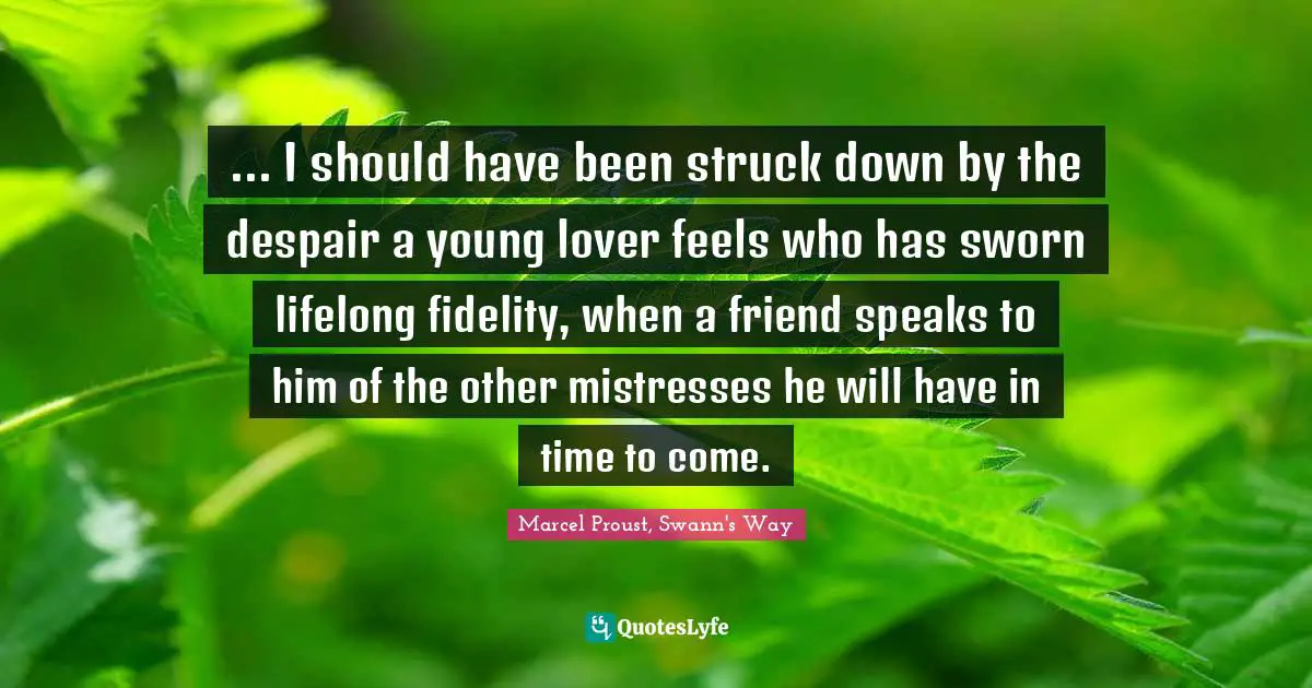 ... I should have been struck down by the despair a young lover feels who has sworn lifelong fidelity, when a friend speaks to him of the other mistresses he will have in time to come.