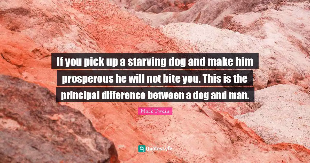 Mark Twain Quotes: "If you pick up a starving dog and make him prosperous he will not bite you. This is the principal difference between a dog and man."