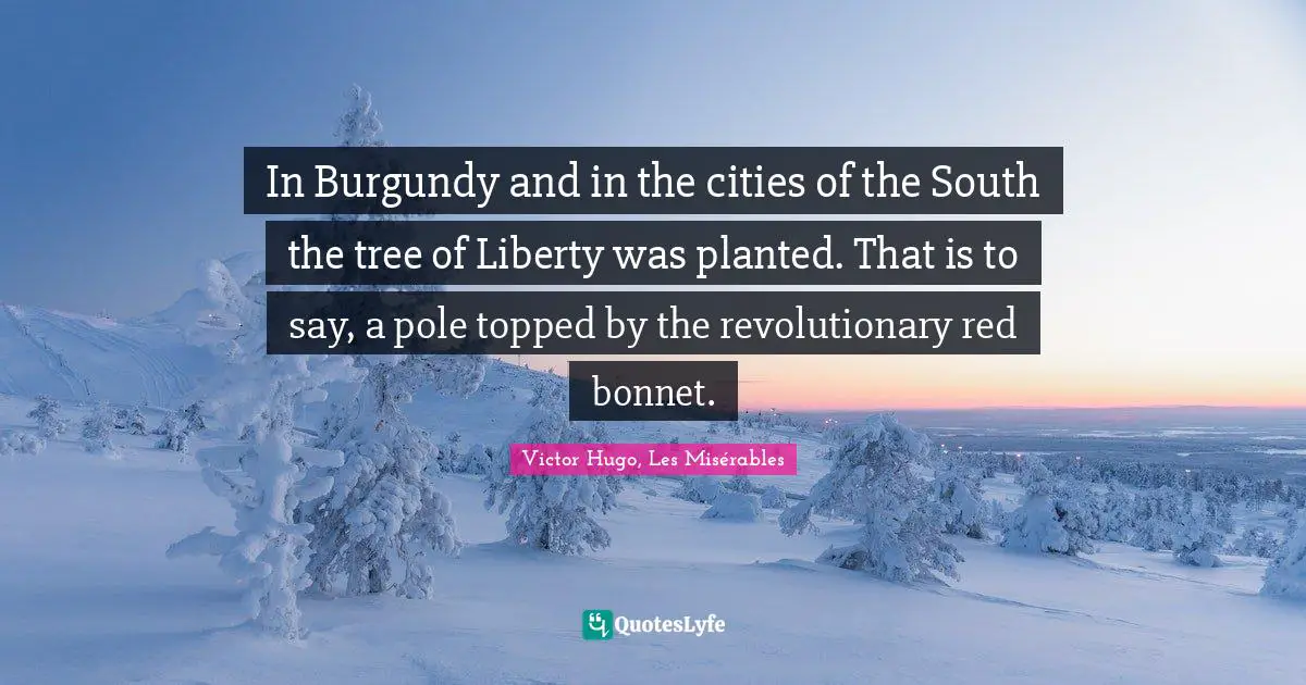 In Burgundy and in the cities of the South the tree of Liberty was planted. That is to say, a pole topped by the revolutionary red bonnet.