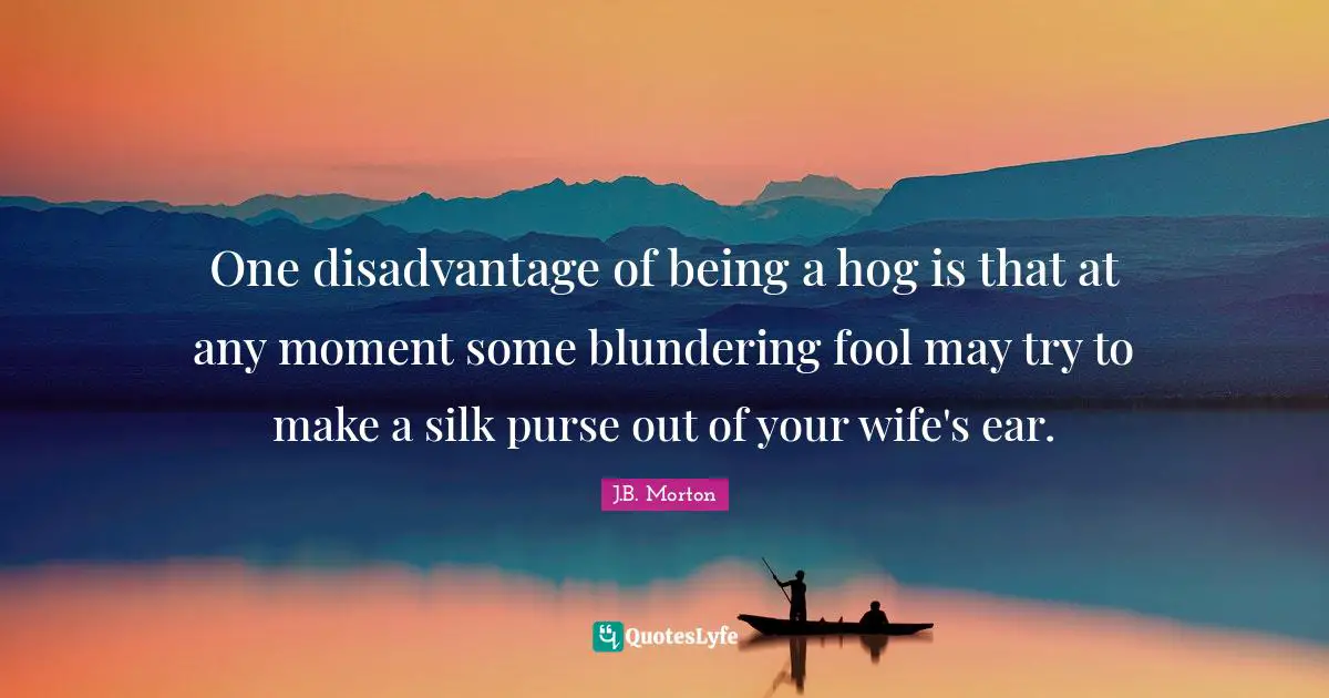 One disadvantage of being a hog is that at any moment some blundering fool may try to make a silk purse out of your wife's ear.