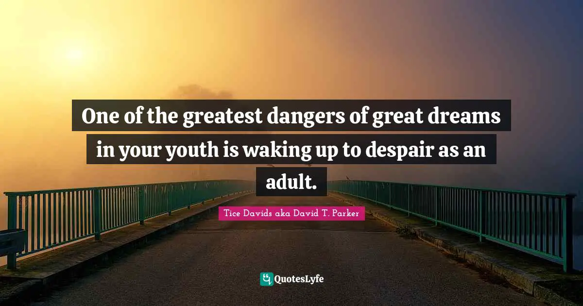 One of the greatest dangers of great dreams in your youth is waking up to despair as an adult.