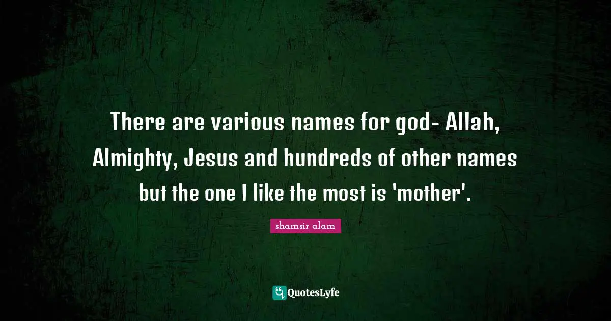 There are various names for god- Allah, Almighty, Jesus and hundreds of other names but the one I like the most is 'mother'.