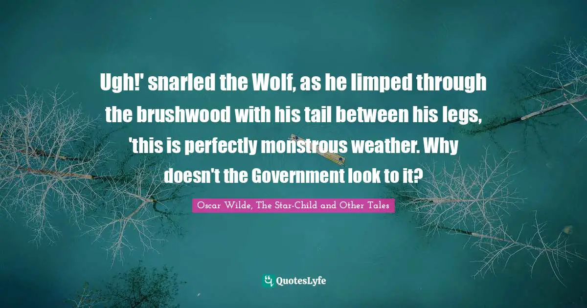 Ugh!' snarled the Wolf, as he limped through the brushwood with his tail between his legs, 'this is perfectly monstrous weather. Why doesn't the Government look to it?
