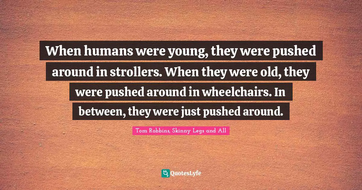 When humans were young, they were pushed around in strollers. When they were old, they were pushed around in wheelchairs. In between, they were just pushed around.