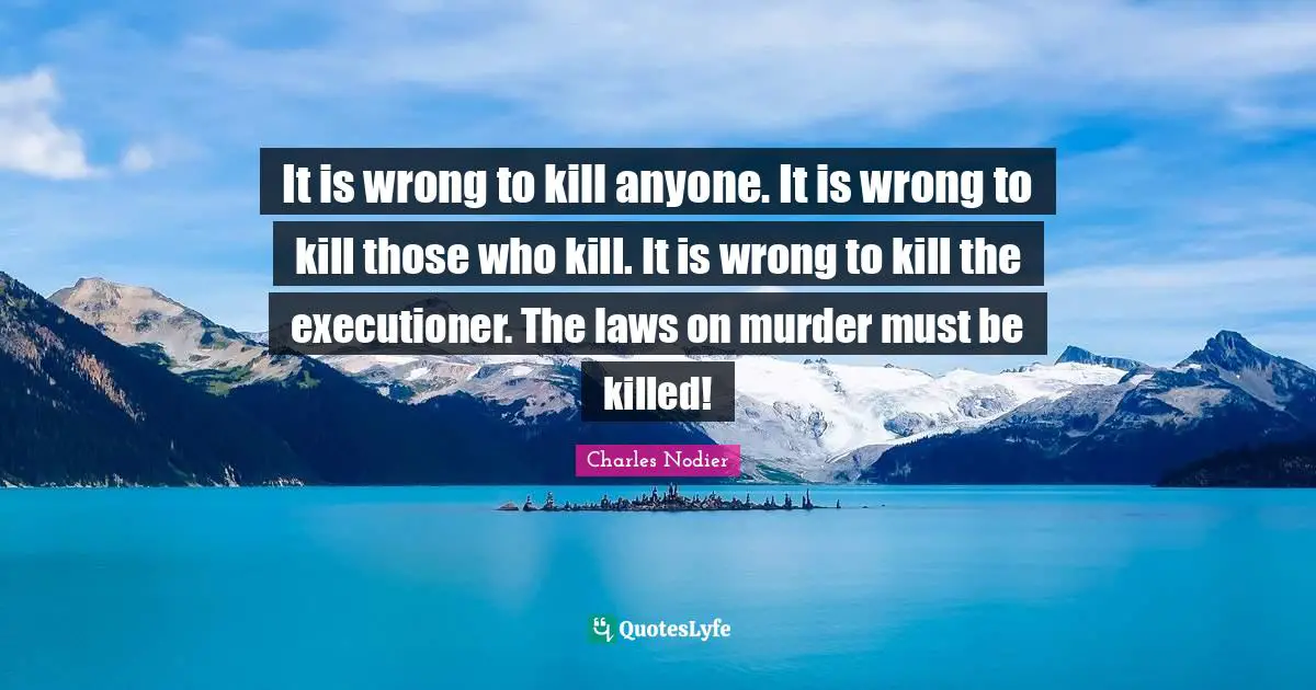 It is wrong to kill anyone. It is wrong to kill those who kill. It is wrong to kill the executioner. The laws on murder must be killed!