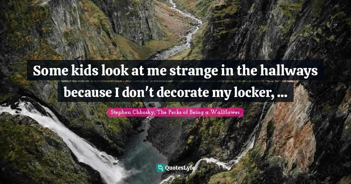 Stephen Chbosky, The Perks Of Being A Wallflower Quotes: "Some kids look at me strange in the hallways because I don't decorate my locker, ..."