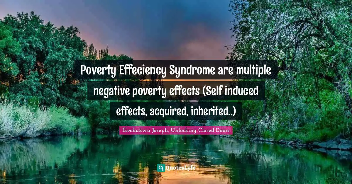 Poverty Effeciency Syndrome are multiple negative poverty effects (Self induced effects, acquired, inherited..)