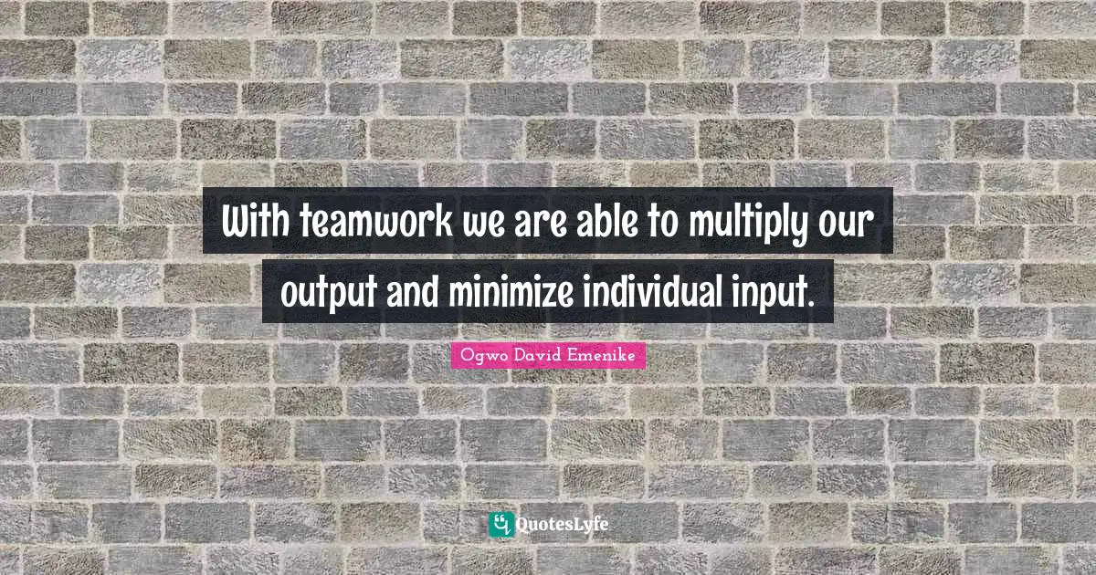 With teamwork we are able to multiply our output and minimize individual input.