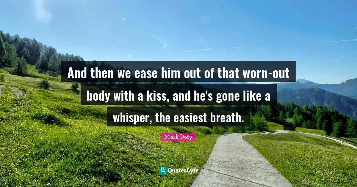 And then we ease him out of that worn-out body with a kiss, and he's gone like a whisper, the easiest breath.
