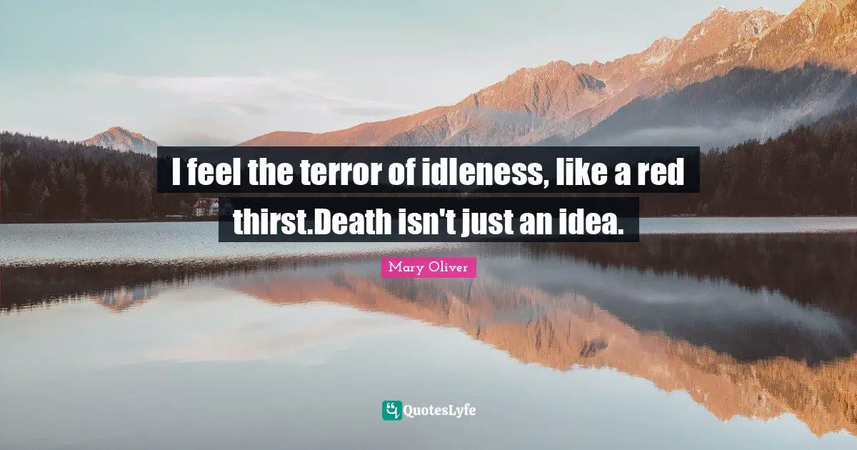 I feel the terror of idleness, like a red thirst.Death isn't just an idea.