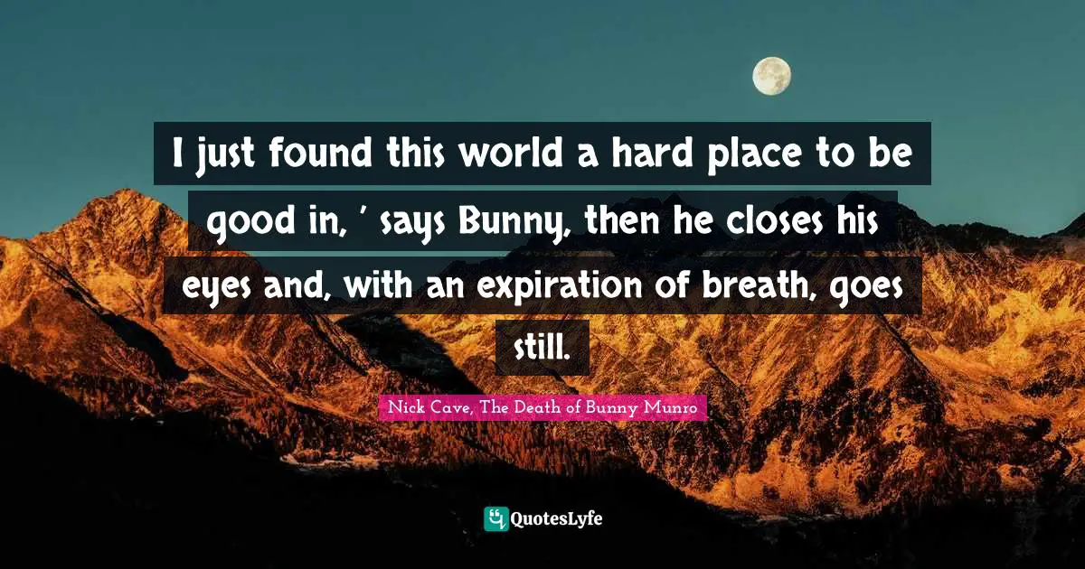 I just found this world a hard place to be good in, ’ says Bunny, then he closes his eyes and, with an expiration of breath, goes still.