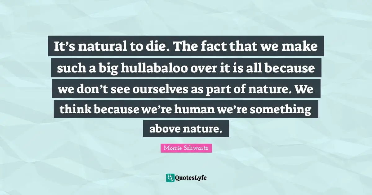 It’s natural to die. The fact that we make such a big hullabaloo over it is all because we don’t see ourselves as part of nature. We think because we’re human we’re something above nature.