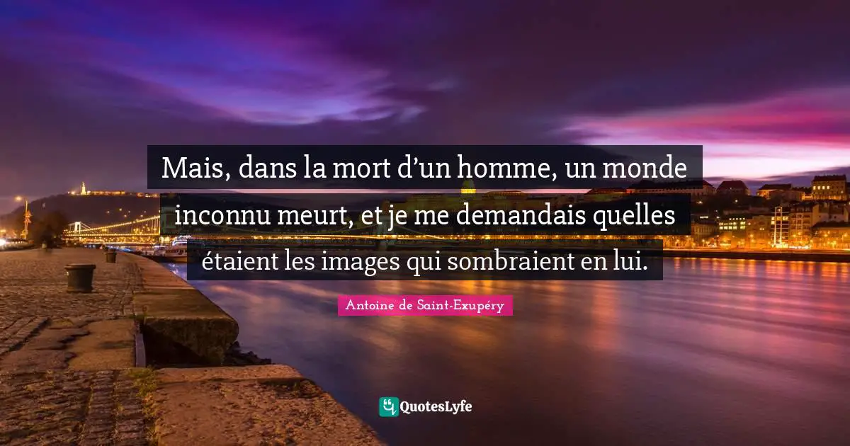 Mais, dans la mort d’un homme, un monde inconnu meurt, et je me demandais quelles étaient les images qui sombraient en lui.