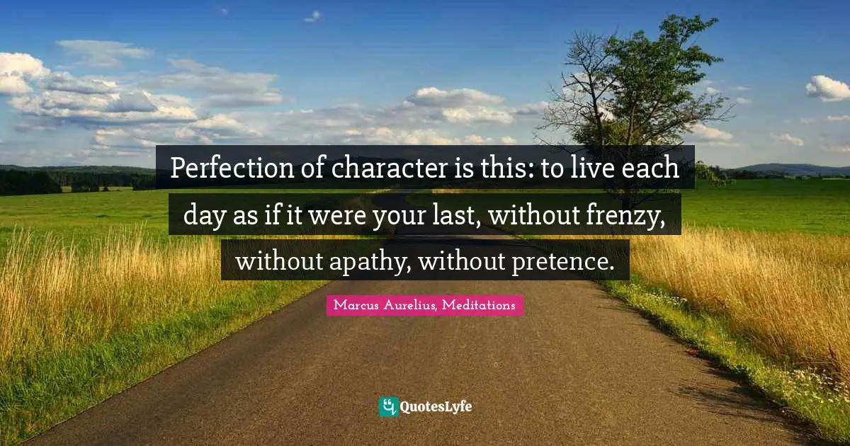 Perfection of character is this: to live each day as if it were your last, without frenzy, without apathy, without pretence.