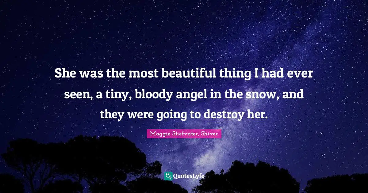 She was the most beautiful thing I had ever seen, a tiny, bloody angel in the snow, and they were going to destroy her.