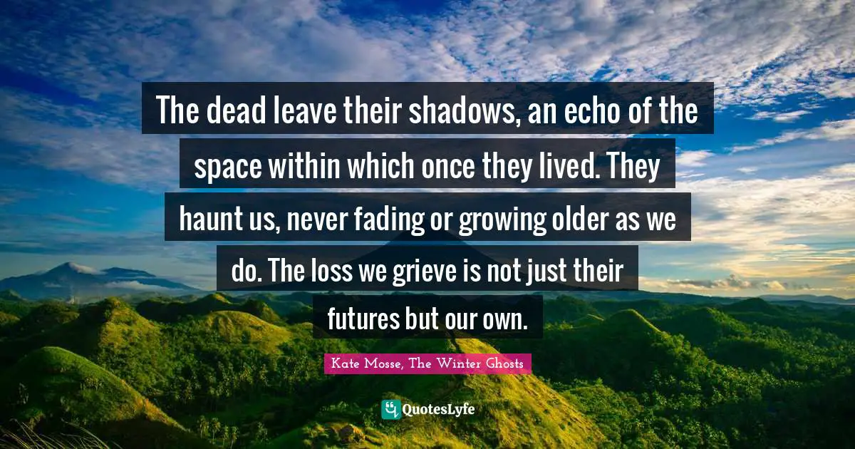 The dead leave their shadows, an echo of the space within which once they lived. They haunt us, never fading or growing older as we do. The loss we grieve is not just their futures but our own.
