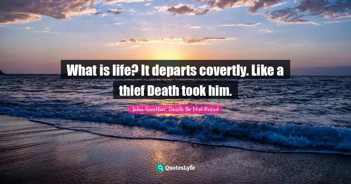 What is life? It departs covertly. Like a thief Death took him.