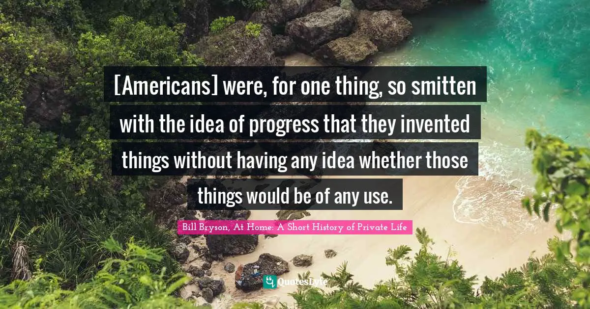[Americans] were, for one thing, so smitten with the idea of progress that they invented things without having any idea whether those things would be of any use.