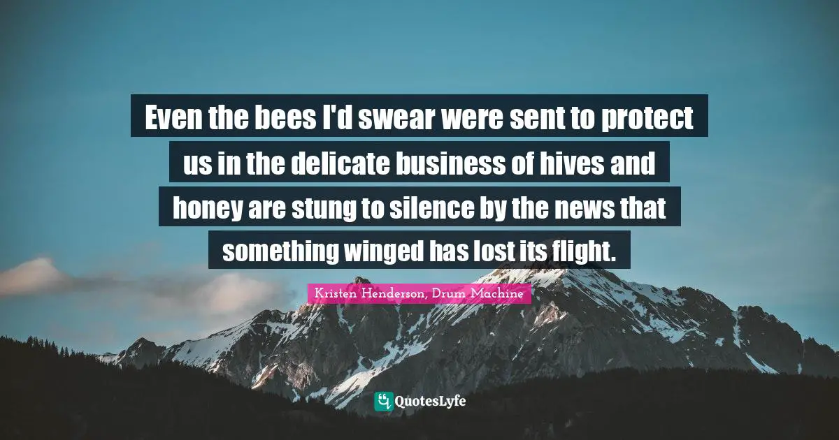 Even the bees I'd swear were sent to protect us in the delicate business of hives and honey are stung to silence by the news that something winged has lost its flight.