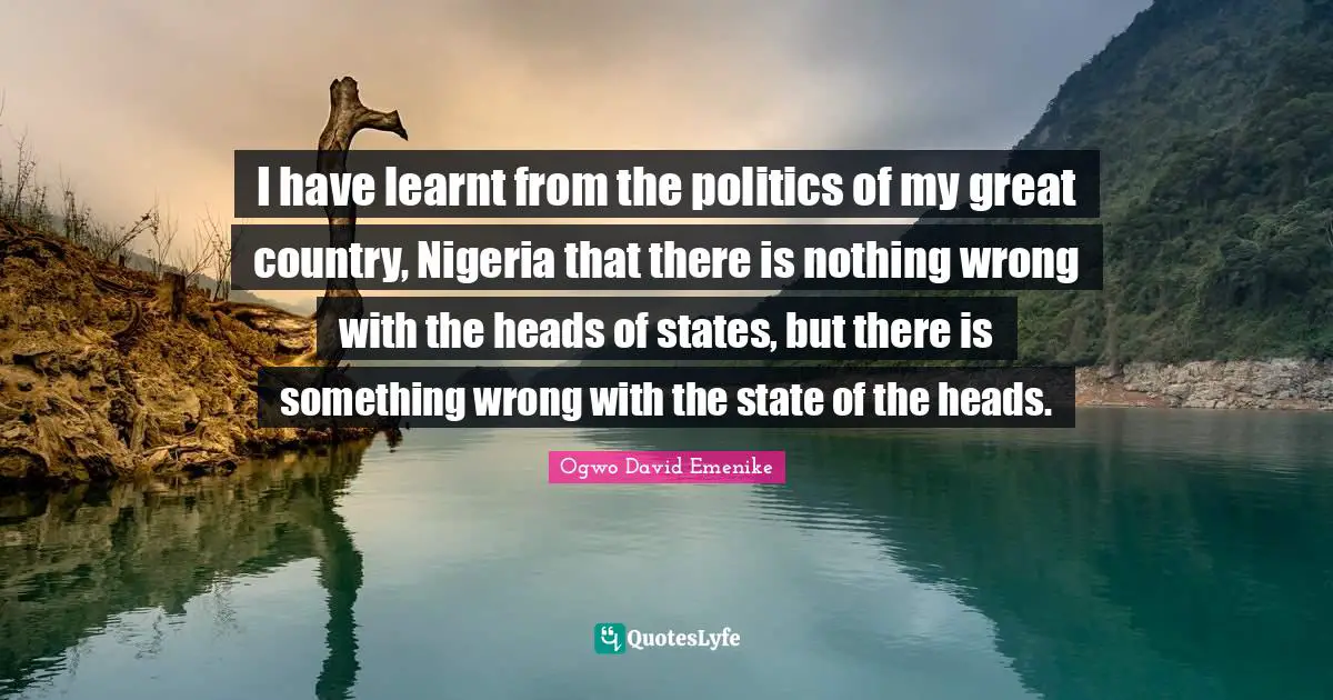I have learnt from the politics of my great country, Nigeria that there is nothing wrong with the heads of states, but there is something wrong with the state of the heads.