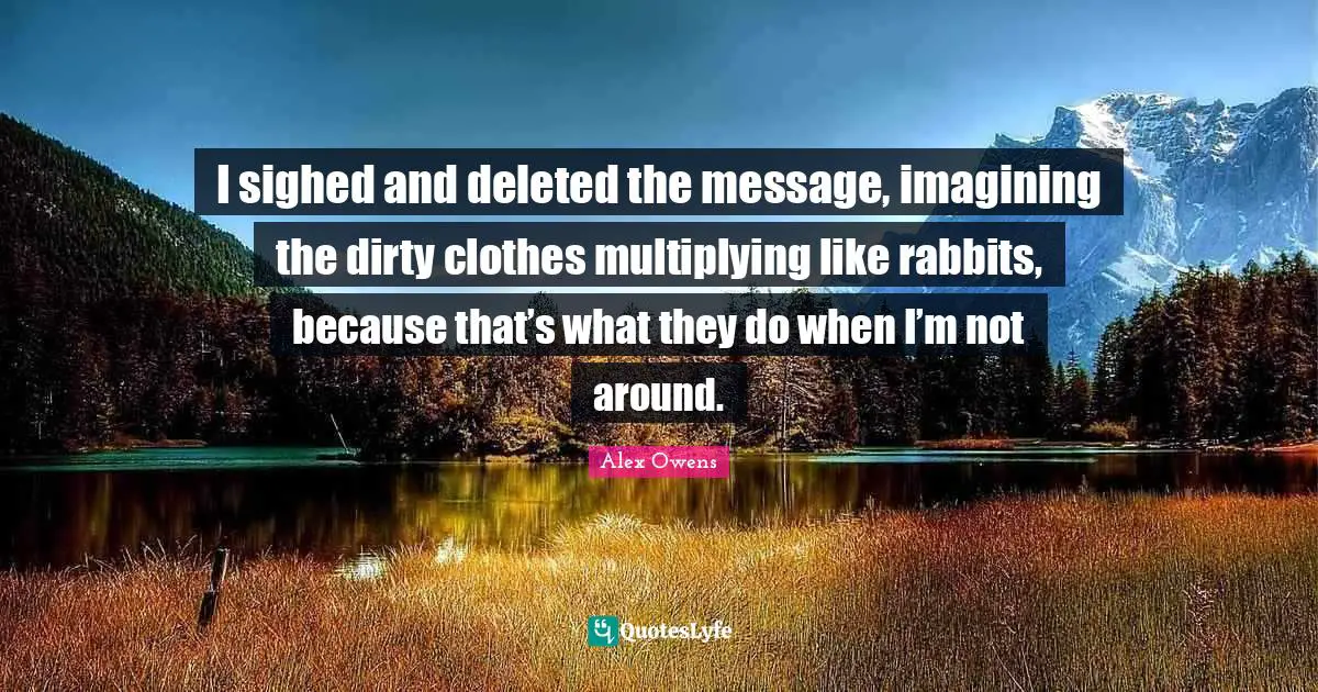 I sighed and deleted the message, imagining the dirty clothes multiplying like rabbits, because that’s what they do when I’m not around.