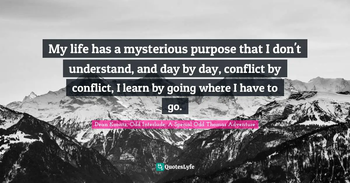 My life has a mysterious purpose that I don't understand, and day by day, conflict by conflict, I learn by going where I have to go.