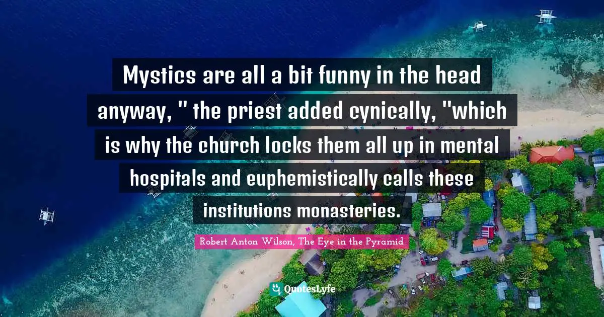 Mystics are all a bit funny in the head anyway, " the priest added cynically, "which is why the church locks them all up in mental hospitals and euphemistically calls these institutions monasteries.